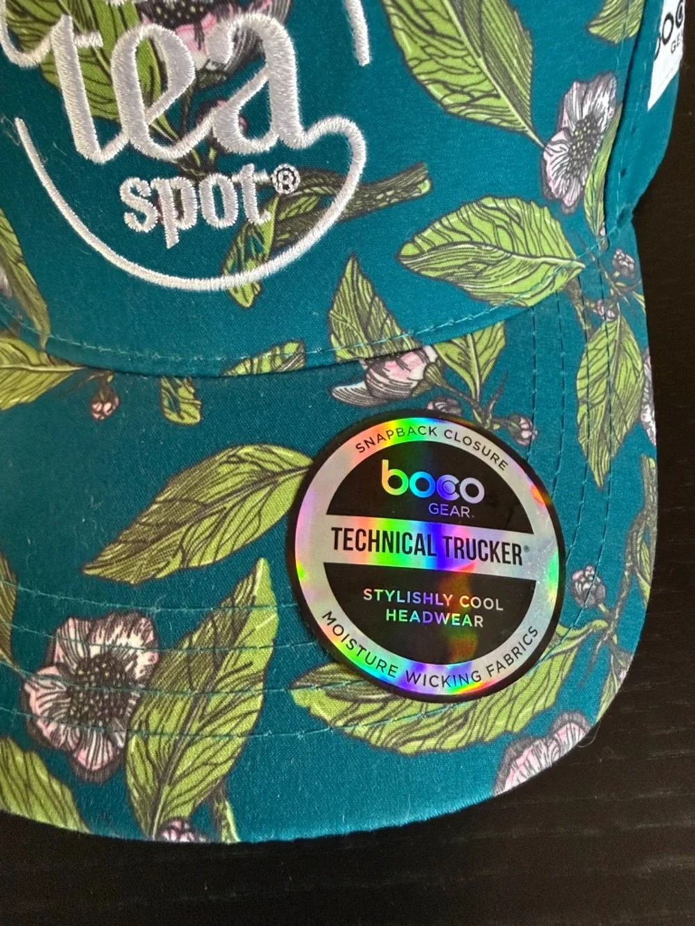 BOCO Gear The Tea Spot Floral Trucker Hat Teal Pink Technical Running Cap OSFA